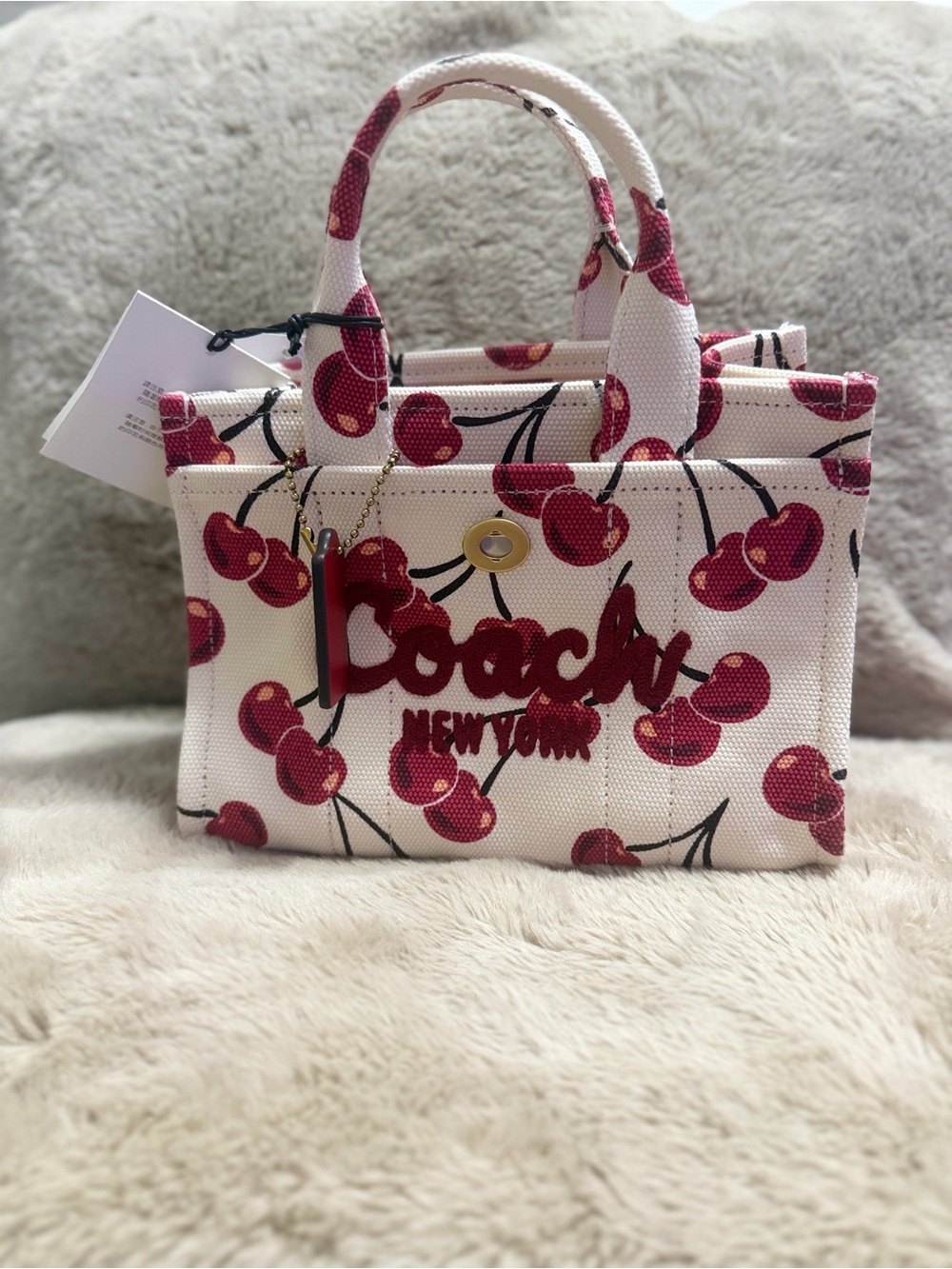 Coach Cherry-Print Mini Tote in Pink and Red - Picture 1 of 4